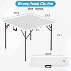 FDW | 34" Folding Table | White | Portable Plastic Table | with Carry Handle | Waterproof & Foldable Table Design | Steel Frame with Lock | for Events, Camping, Indoor & Outdoor Use