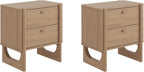 Nathan James Solace Mid Century Modern 2 Drawer Nightstand with Solid Wood Frame and Rounded Details, Raw Oak Set of 2
