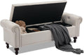 SOFTHION 58.1" Storage Bench for Bedroom, Linen Upholstered, Beige | End of Bedroom Bed Bench Ottoman with Tufted Cushioned Rolled Arm Large Storage Space for Reading/Living Room/Entryway