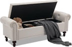 SOFTHION 58.1" Storage Bench for Bedroom, Linen Upholstered, Beige | End of Bedroom Bed Bench Ottoman with Tufted Cushioned Rolled Arm Large Storage Space for Reading/Living Room/Entryway