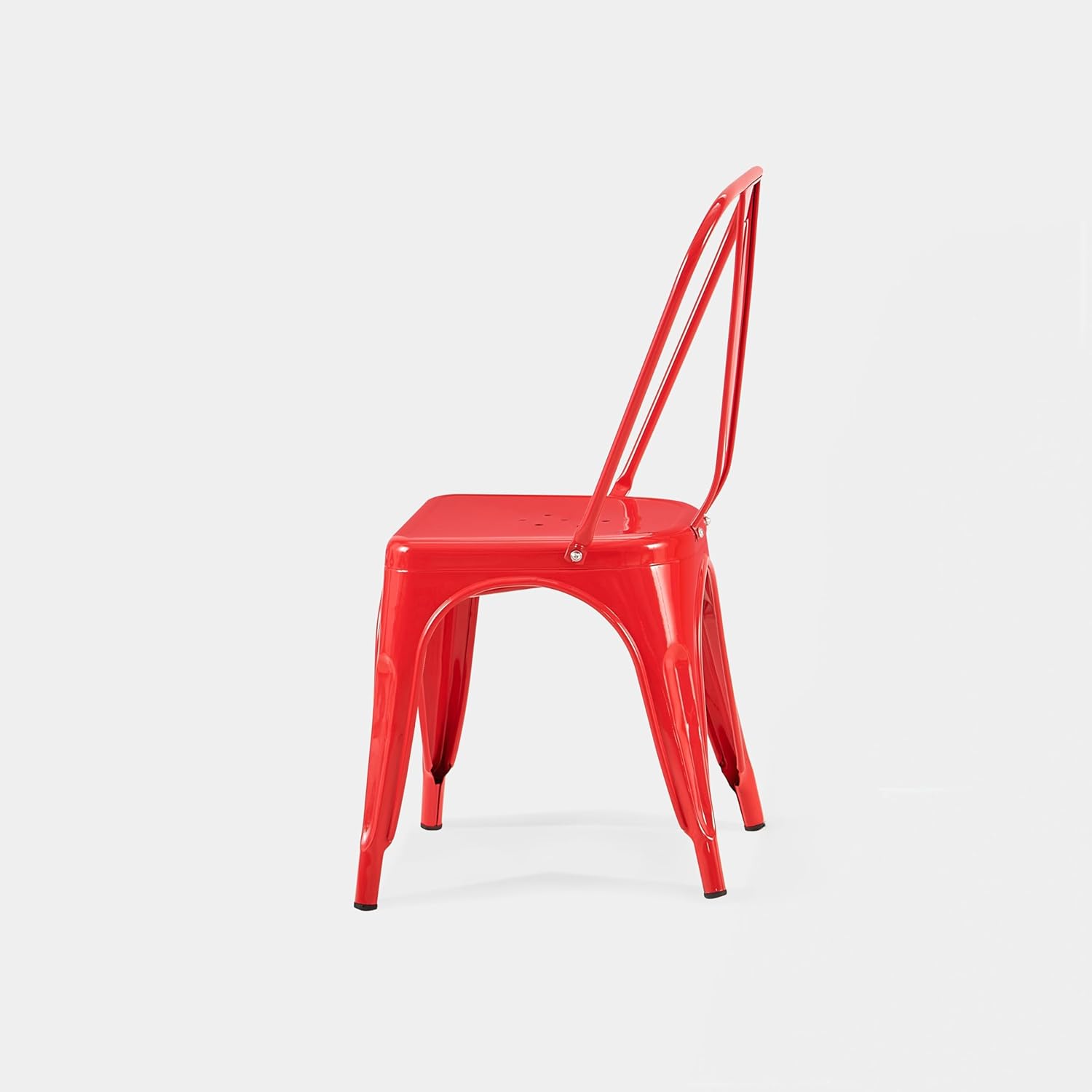 AC Pacific 18 Inch Seat Height Industrial Metal Dining Chairs, Stackable Kitchen or Bar Seat, Durable Modern Design, Versatile Accent Furniture, Set of 2, Red