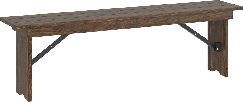 Flash Furniture Hercules 60x12 in Commercial Folding Bench, Rustic | Foldable Locking Legs, Farmhouse, Rustic