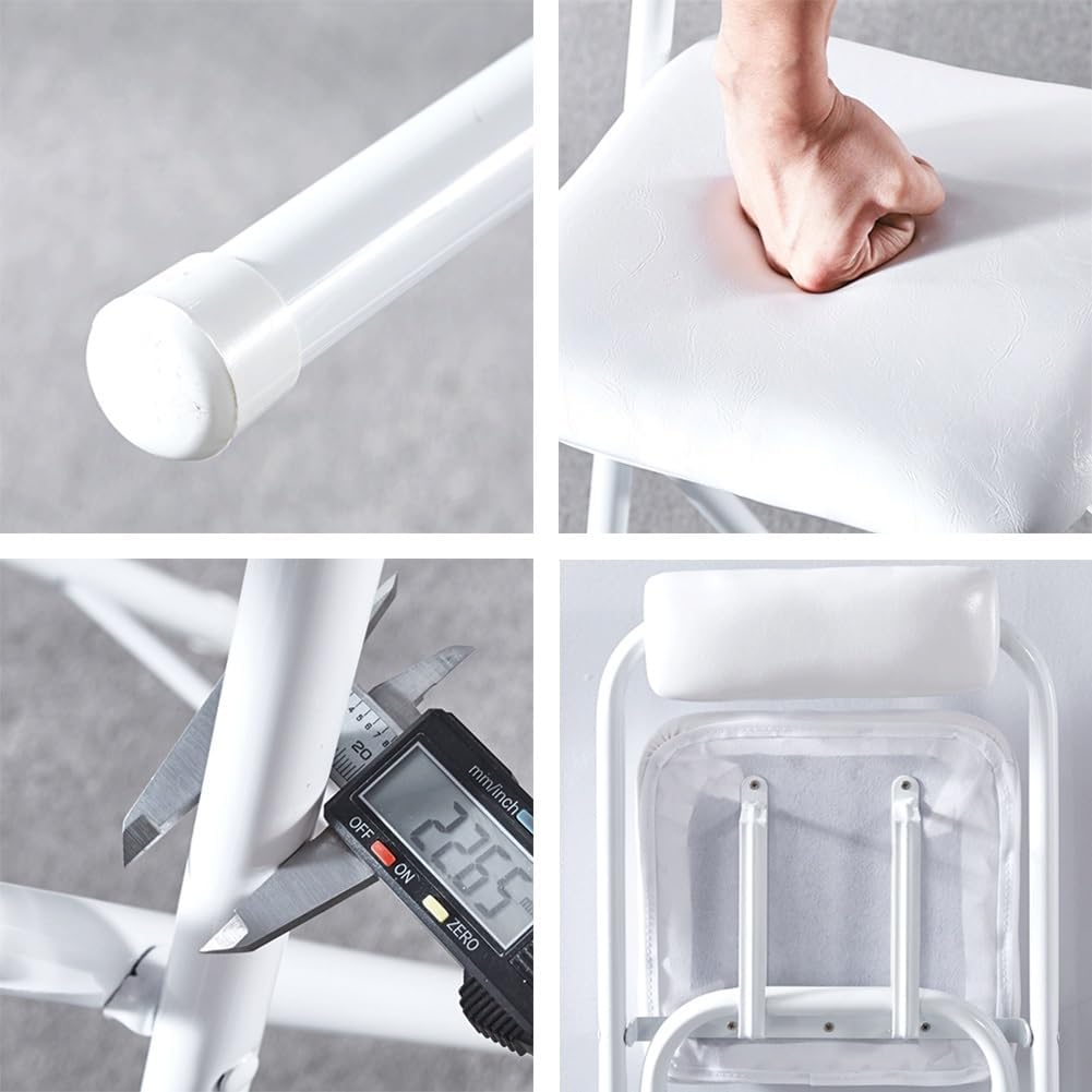 Tall Folding Stool Chair, 22/24/26/28/30 Inch Folding Bar Stool with Backrest and Padded, Portable Indoor Counter Bar Stools, Home Adults Breakfast Stool(White,30 inch(75 cm))