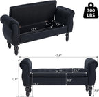 48'' Storage Bench for End of Bed, Modern Bedroom Bench with Arms Upholstered Velvet Lift-top Entryway Ottoman with Storage, Button Tufted Window Bench for Living Room, Reception, Black