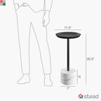 Round Metal Drink Table with Black Top and Faux Marble Base – Small Pedestal Side Table for Living Room, Bedroom, or Office – Modern Black Round Cocktail Table, Easy Assembly, Scratch-Resistant