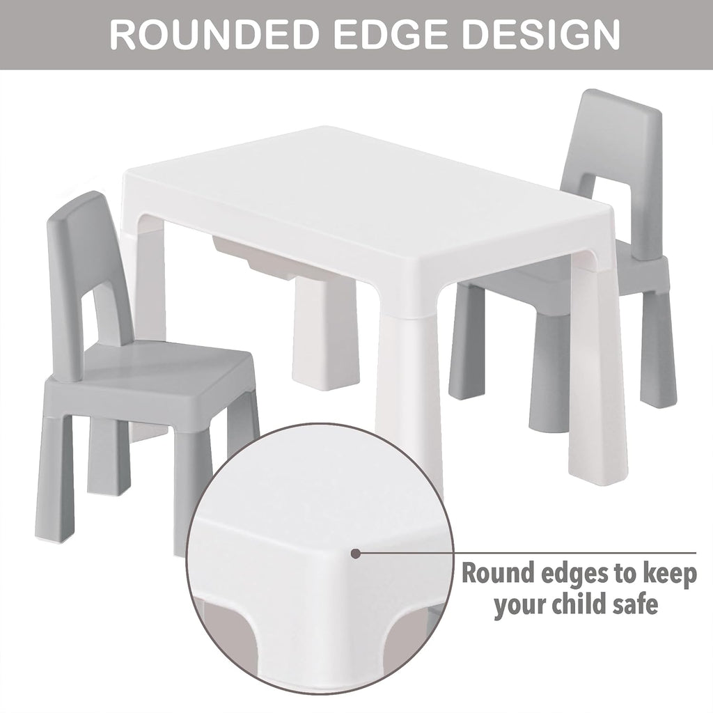 Little Twig 3-Piece Height Adjustable Kids Table and Chairs Set – Built-in Storage Drawers, Modern Design, Easy to Clean, Perfect for Eating, Activities, or Studying (Gray)