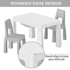 Little Twig 3-Piece Height Adjustable Kids Table and Chairs Set – Built-in Storage Drawers, Modern Design, Easy to Clean, Perfect for Eating, Activities, or Studying (Gray)