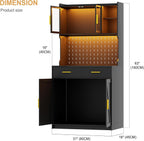 LED Kitchen Pantry Cabinet with Outlets, Farmhouse Storage Cabinet with Drawers & Adjustable Shelves, 64" Tall Cupboard with Pegboard & Hooks for Dining Room (Black)