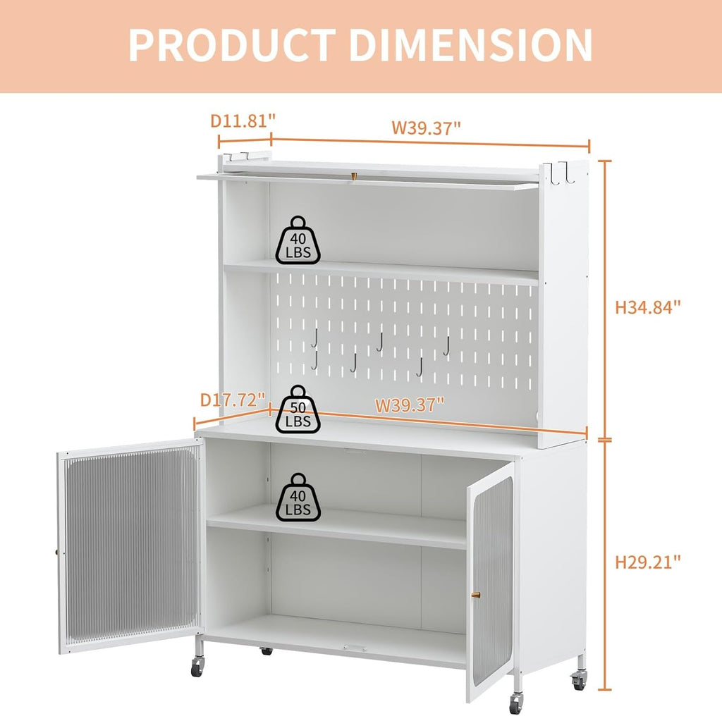 Kitchen Pantry Cabinet White, Tall Storage Cabinet with Glass Doors & Adjustable Shelves, Multi-Storage Cabinet Cupboard for Small Kitchen Living Room Dining Room, 39.37x17.72x64.06 Inches
