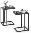 Tangkula C-Shaped End Table, Modern Small TV Tray with Metal Frame, Adjustable Foot Pads, Industrial Couch Sofa Side Table for Living Room Bedroom Office (2, Dark Gray)