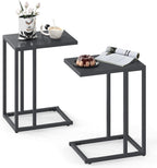 Tangkula C-Shaped End Table, Modern Small TV Tray with Metal Frame, Adjustable Foot Pads, Industrial Couch Sofa Side Table for Living Room Bedroom Office (2, Dark Gray)