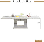 94 in Large Extendable Dining Table for 6 8 10, White Marble Pattern Top & Silver Mirrored Base, 3 Position Expansion 63" to 94", Modern Luxury Expandable Dining Room Table for Dinner Family Gathering