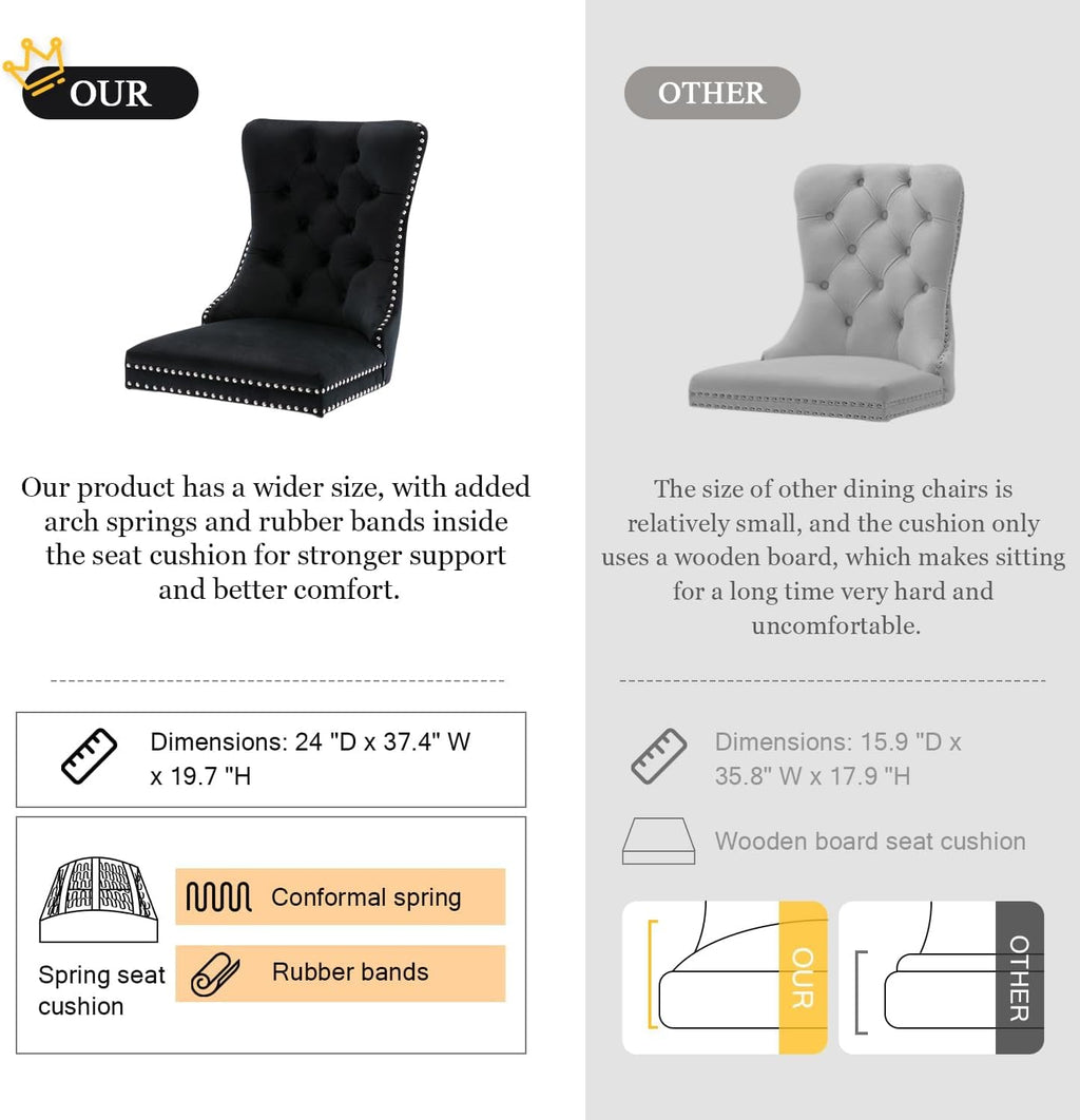 Virabit Velvet Dining Chairs, Tufted Upholstered Dining Chairs with Nailhead Back and Ring Pull Trim, Solid Wood Dining Chairs for Kitchen/Bedroom/Dining Room (Black, Set of 2)