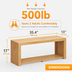 Bamboo Bench with Shelf, 35-in Entryway Bench Seat for Indoor, Natural | shoe bench for entryway, hallway, doorway, modern benches for end of bed bench, low bench for window