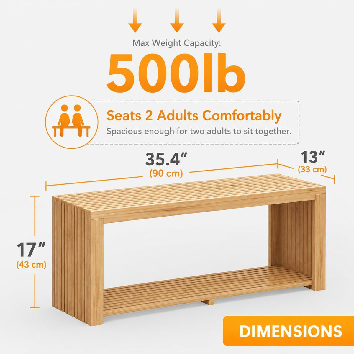 Bamboo Bench with Shelf, 35-in Entryway Bench Seat for Indoor, Natural | shoe bench for entryway, hallway, doorway, modern benches for end of bed bench, low bench for window