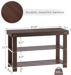 Apicizon Bamboo Shoe Rack for Entryway, 3-Tier Shoe Rack Bench for Front Indoor Entrance, Small Shoe Organizer with Storage, Dark Brown