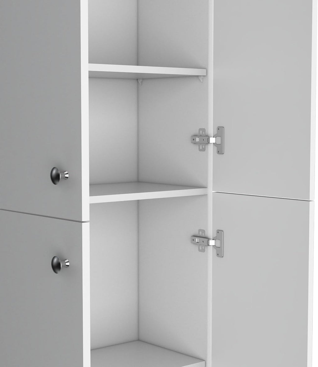 Kitchen Pantry 71" H, 4 Doors, 5 Adjustable Shelves, Laundry, White