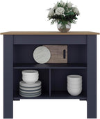 Kitchen Island with Three Open Shelves and Four Legs | Three open shelves for storage and organization