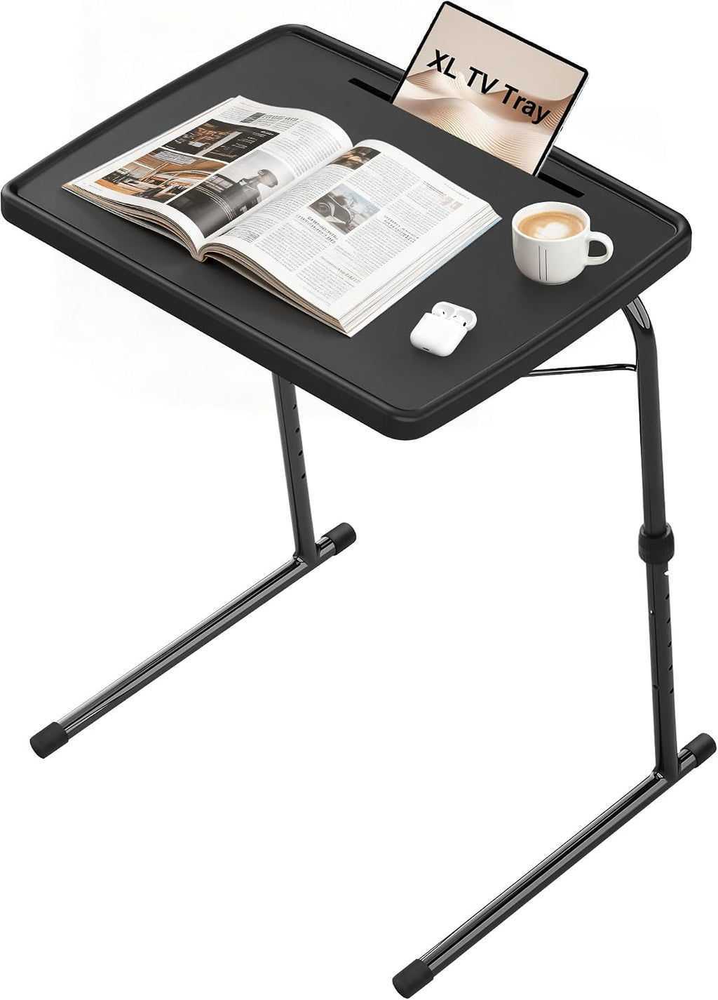 Max Large Black Folding TV Tray Table, XL Pro Adjustable Foldable TV Table with 6 Height Adjustable, 425% Thicker HDPE Plastic Table for Eating, Laptop, Snacks, Dinner Laptop on Couch & Bed