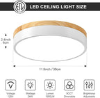 Dimmable Wood LED Ceiling Light Fixture, White Round Low Profile Flush Mount Lighting, Modern 5CCT 2700K-6000K Ceiling Lamp for Laundry Room Hallway Kitchen Bedroom, 11.8in