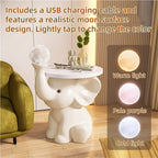 Resin Coffee Table, Elephant Shaped Side Table, Decorative Table with LED Lights, Nightstand with Wooden Tray, for Living Room, Bedroom(16.1x21.2in)