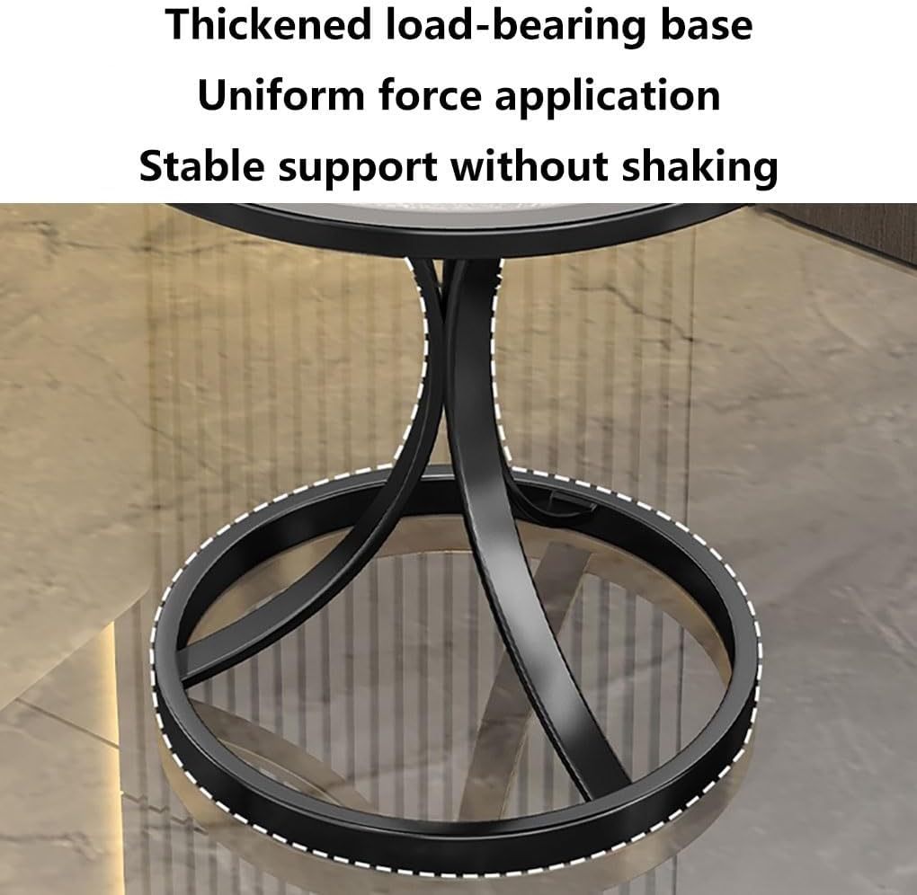 Small Round Table, Couch Side Table, Nightstand, TV Tray Table for Living Room, Bedroom, Modern Balcony Sofa Table with Metal Bracket for Working Watching Movies Breakfast(A,50CM)