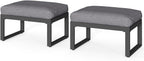 RoyalCraft 2 Pieces Aluminum Outdoor Patio Ottoman Set, Outdoor Foot Stools with Thick Cushion, Small Seat Furniture for Porch Balcony Backyard, Grey
