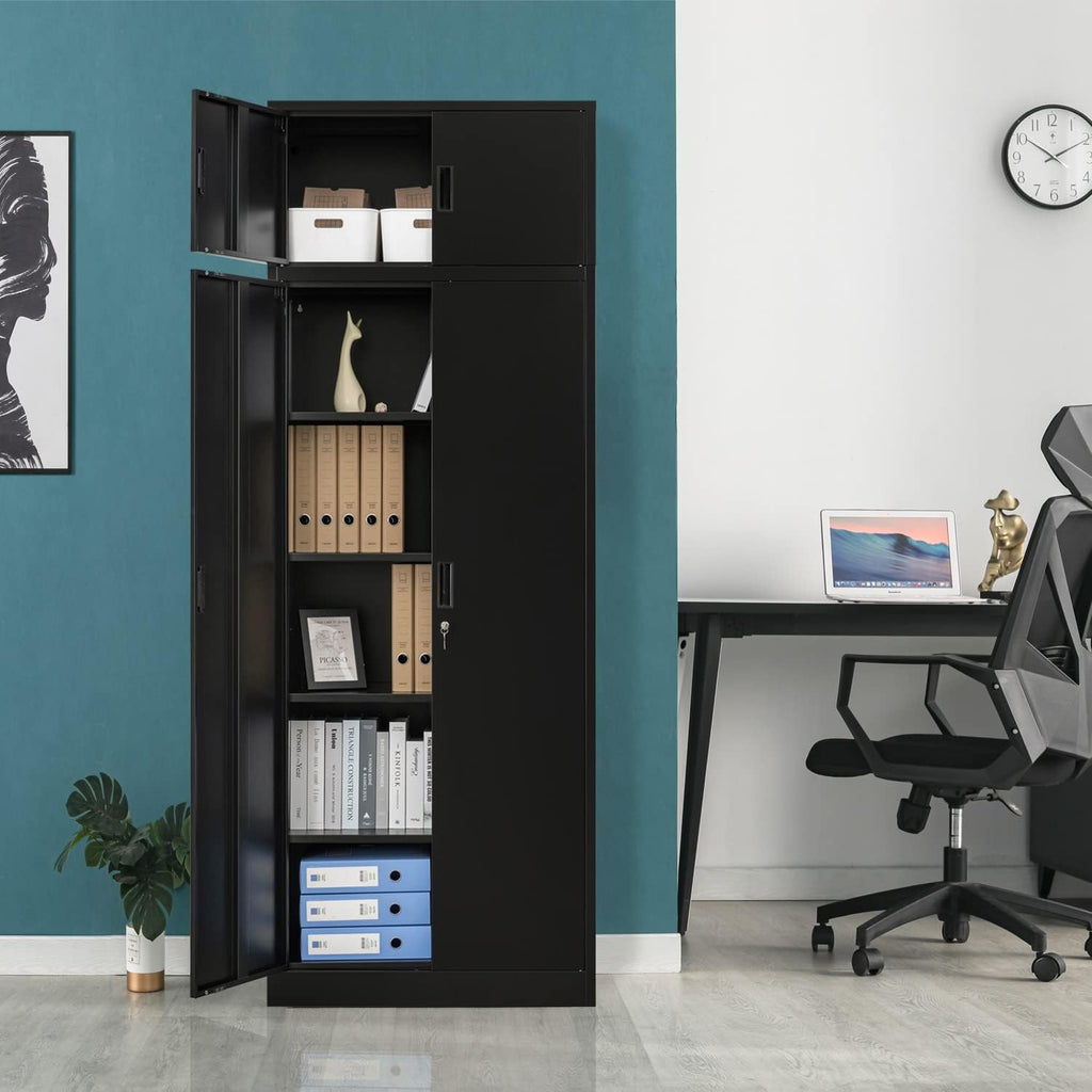 BESFUR 87" Tall Metal Storage Cabinet with Top Cabinet, Locking Garage Storage Cabinet with 4 Adjustable Shelves, Heavy-Duty Tall Cabinet for Home Office, Utility Room, Warehouse, School (Black)