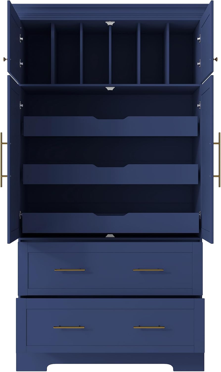Farmhouse Kitchen Pantry Cabinet, Tall Freestanding Cupboard with Pull-Out Trays, Drawers and Cake Pan Storage Organizer for Kitchen, Dining Room (Blue)