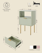 Nightstand,Modern Bedside Table with Gold Frame,Night Stand,Bedside Furniture, Modern Side Table with Drawer and Shelf for Bedroom,Living Room (Green)