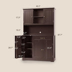 Gizoon Tall Kitchen Storage Cabinet with Door and Shelves Dark Brown | Kitchen Pantry Cabinet with Storage 67" Large Coffee Bar Hutch with Storage for Dining Room Kitchen and Living Room, Painted