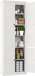 Function Home 72" Kitchen Pantry Cabinet, Tall Wood Storage Cabinet with Doors and Adjustable Shelves, 6-Tier Freestanding Cupboard for Kitchen Dining Room Living Room Bathroom, White