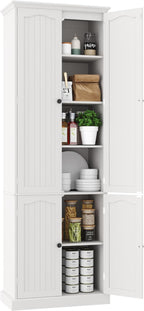 Function Home 72" Kitchen Pantry Cabinet, Tall Wood Storage Cabinet with Doors and Adjustable Shelves, 6-Tier Freestanding Cupboard for Kitchen Dining Room Living Room Bathroom, White