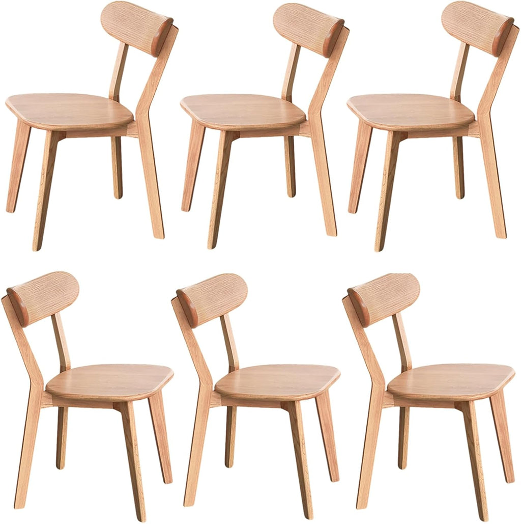 Solid Oak Wood Dining Chairs Set of 6 | Heavy Duty 400 lbs Commercial Grade | Natural Finish | Mid Century Modern Curved Back Wooden Chairs for Home Kitchen Restaurant | Easy Assembly