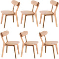 Solid Oak Wood Dining Chairs Set of 6 | Heavy Duty 400 lbs Commercial Grade | Natural Finish | Mid Century Modern Curved Back Wooden Chairs for Home Kitchen Restaurant | Easy Assembly