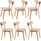 Solid Oak Wood Dining Chairs Set of 6 | Heavy Duty 400 lbs Commercial Grade | Natural Finish | Mid Century Modern Curved Back Wooden Chairs for Home Kitchen Restaurant | Easy Assembly