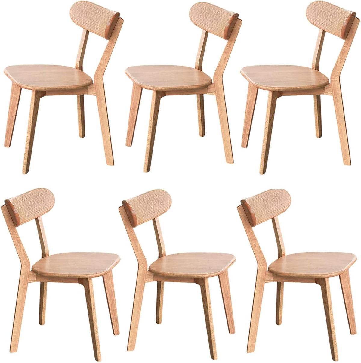 Solid Oak Wood Dining Chairs Set of 6 | Heavy Duty 400 lbs Commercial Grade | Natural Finish | Mid Century Modern Curved Back Wooden Chairs for Home Kitchen Restaurant | Easy Assembly