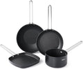 THE ROCK Single Serve Nonstick Pots and Pans Set, 4pc Portion Control Cookware Set with Rock.Tec, Scratch/Stain/Crack Proof, Oven & Dishwasher Safe, Perfect for Dorm, Camping & Small Kitchens, Black