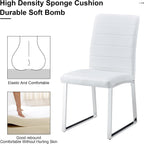 Modern Dining Chairs Set of 4, White Faux Leather Kitchen Chairs, Upholstered Armless Dining Room Chair with Silver Mental Legs Heavy Duty, Comfortable (White Chairs, Set of 4)