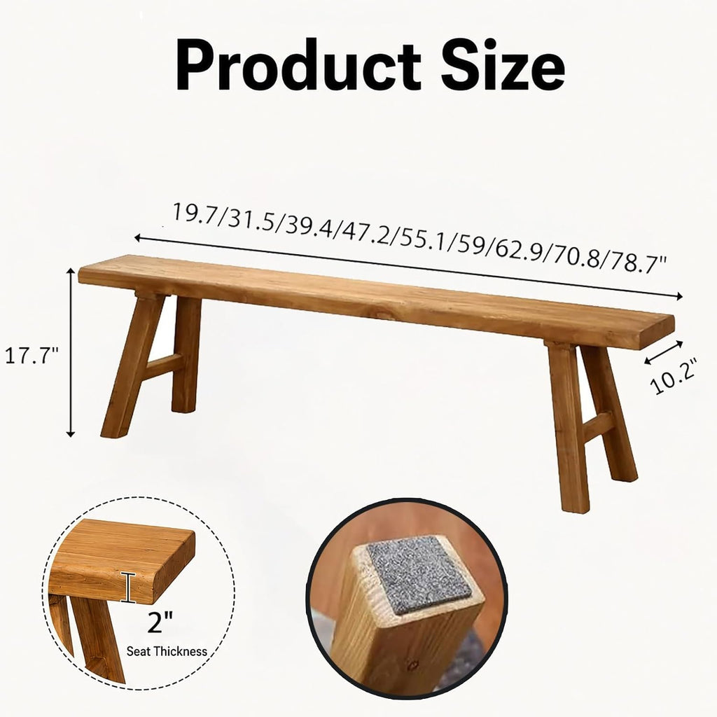 Farmhouse Solid Wooden Narrow Bench Natural Rustic Kitchen Dining Table Skinny Entryway Shoe Benches 47.2/62.9/70.8/78.8 In End of Bed Bench Dining Bench Shoe Bench For Hallway(47.2x10.2x17.7in)
