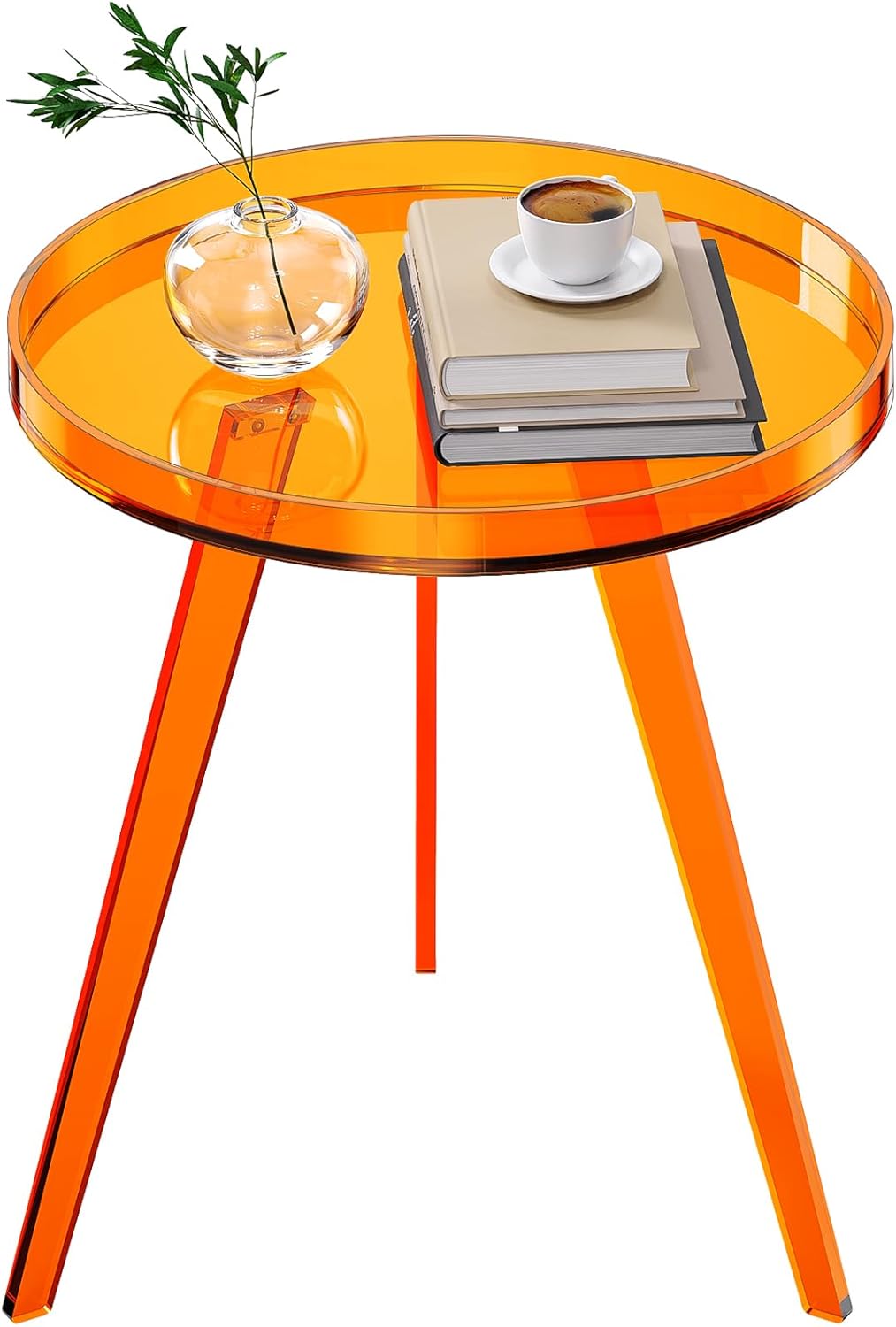 Clear Acrylic Side Table, Round End Table Bedside Table for Living Room Bedroom (Orange)
