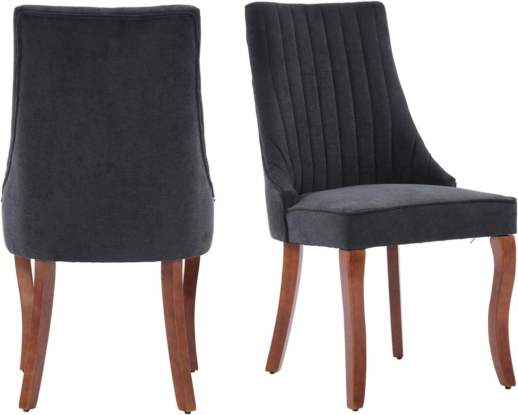 Aoowow Linen Upholstered Black Dining Chairs Set of 2,Farmhouse Channel Tufted Accent Side Chair High Back,Sillas De Comedor,Armless Neutral Fabric Kitchen Chair Solid Wood Legs (Rustic Black 1 Pair)
