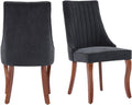 Aoowow Linen Upholstered Black Dining Chairs Set of 2,Farmhouse Channel Tufted Accent Side Chair High Back,Sillas De Comedor,Armless Neutral Fabric Kitchen Chair Solid Wood Legs (Rustic Black 1 Pair)