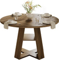 47.2" Round Dining Table for 4-6, Circle Kitchen Table with Open Storage Shelf, Farmhouse Dinner Table with Cross Pedestal Base for Dining Room, Kitchen, Living Room, Walnut