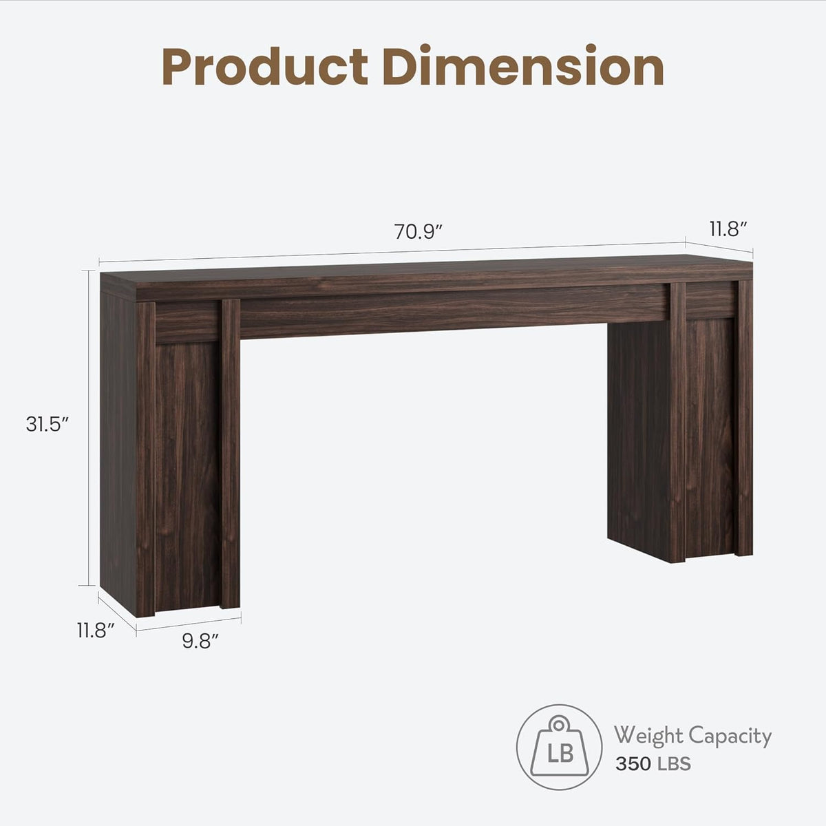 Garvee 70.9-Inch Entryway Table, Wooden Farmhouse Console Table, Thick Sofa Table Behind Couch Table, Long Console Tables for Entryway Living Room, Walnut