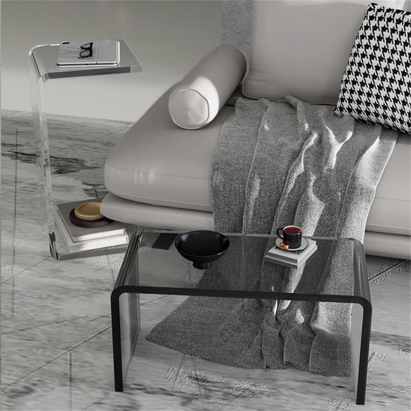 Side Table,C Shaped End Table, Acrylic Sofa Side Table, Bedside Table for Bedroom Small Modern Coffee Table Suitable for Living Room (Smoke Gray)