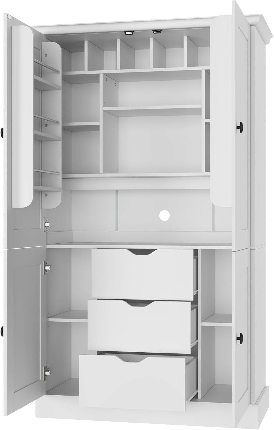 70.9" Tall Kitchen Pantry Cabinet with 4 Doors 3 Drawers 6 Wine Racks & Removable Shelves, Freestanding Storage Cabinets with Built-in Workstation for Kitchen Dining Room Living Room(White)