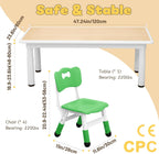 FUNLIO Kids Table and 4 Chairs Set and Adjustable Kids Chair (2pcs)，Easy to Wipe Arts & Crafts Table, for Classrooms/Daycares/Homes, CPC & CE Approved (5-Piece Set) - Multicolor