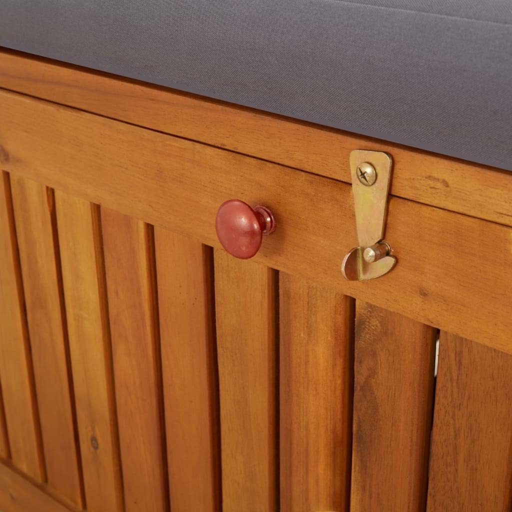 Outdoor Storage Bench with Cushion 58.3 inch Solid Acacia Wood Patio Furniture for Entryway Garden Deck Porch Seating and Organization Dark Gray