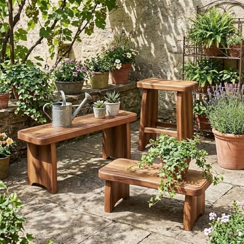 24" 31" 35" 39" 47" 59" Wooden Entryway Bench, Modern Dining Benches, End of Bed Bench for Bedroom, Dining Room, Hallway, Living Room, Wood Ladder Plant Stand(L24xW7.9xH13.8inch)